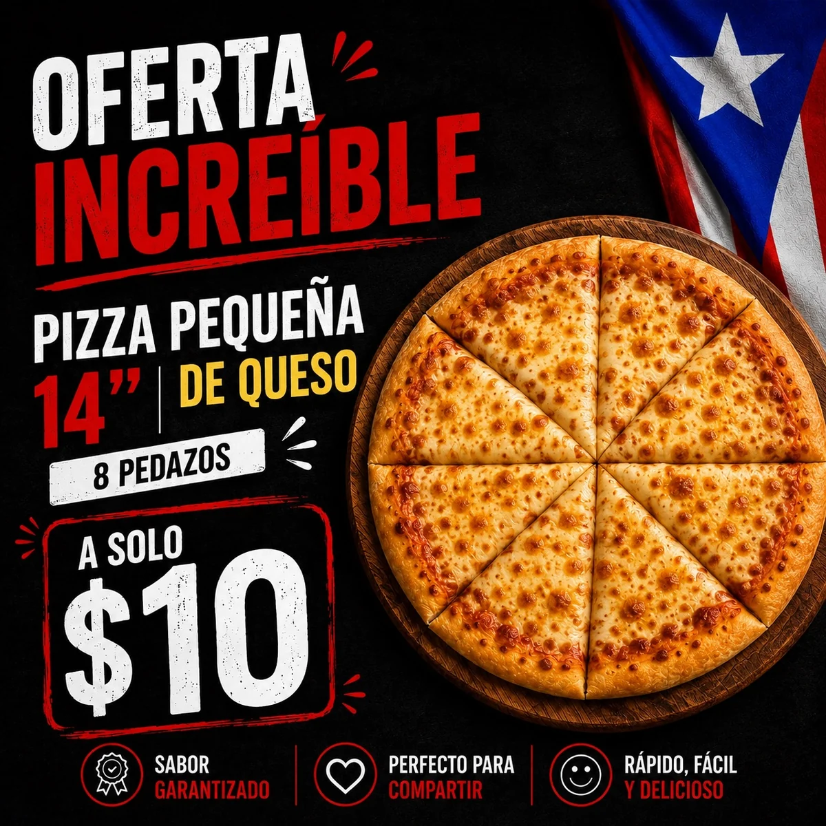Oferta increíble pizza pequeña de queso 14 pulgadas a $10